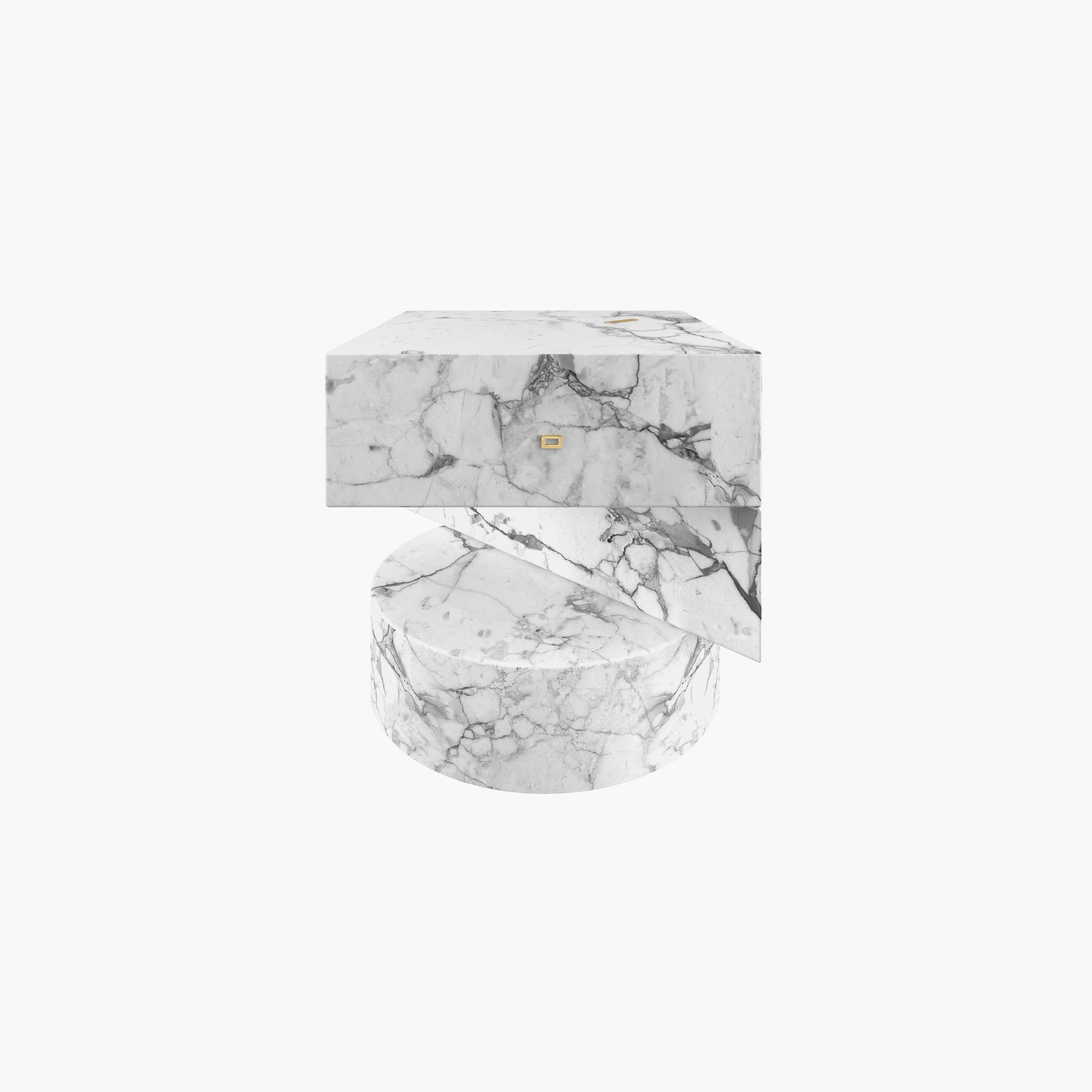 Beistelltisch Zylinder Quader Prisma Weiss Arabescato Marmor einzigartig geformt Wohnzimmer Innenarchitektur Beistelltische FS 124 FELIX SCHWAKE