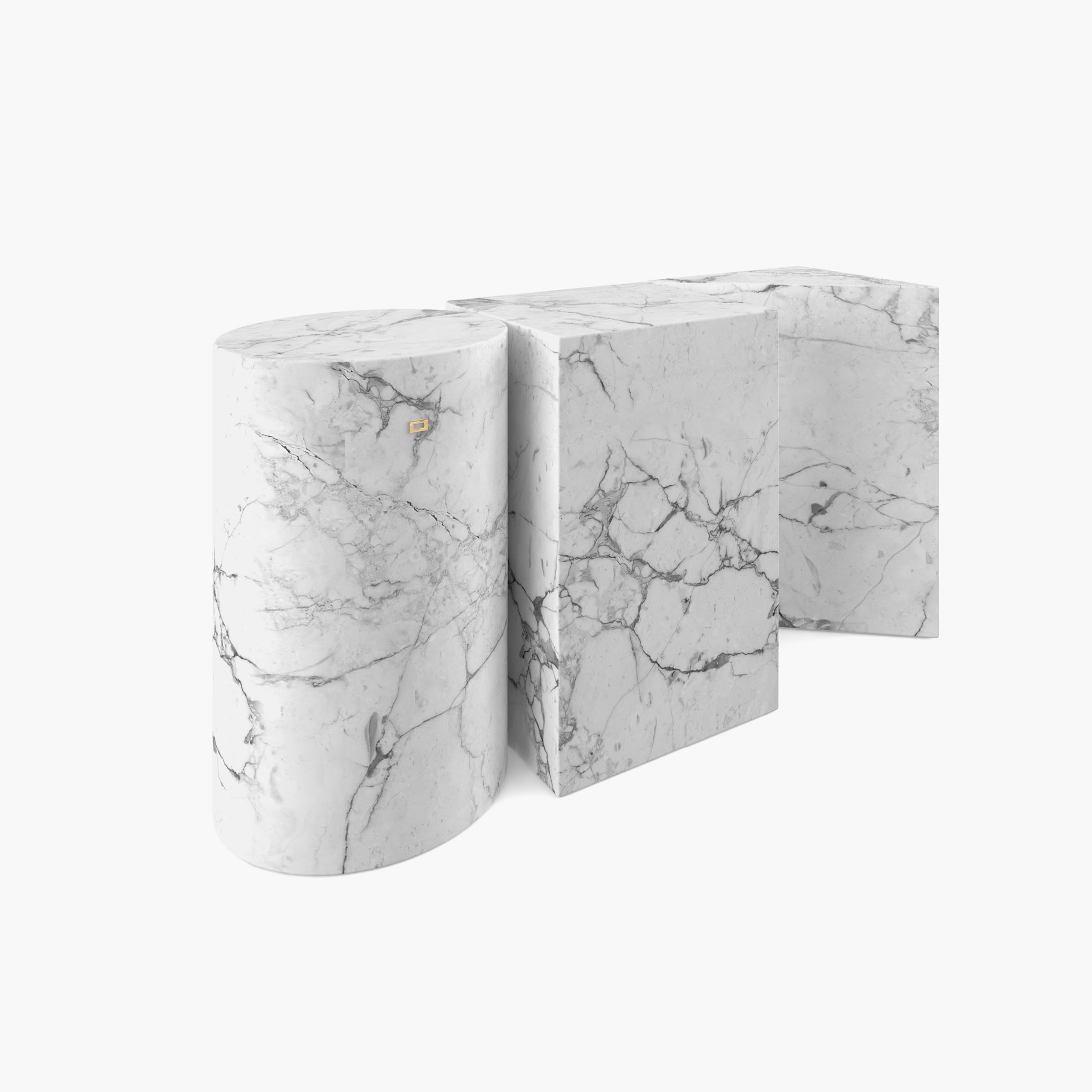 Beistelltisch Zylinder Quader Prisma Weiss Arabescato Marmor ikonisch Wohnzimmer moderne Kunst Beistelltische FS 1 FELIX SCHWAKE