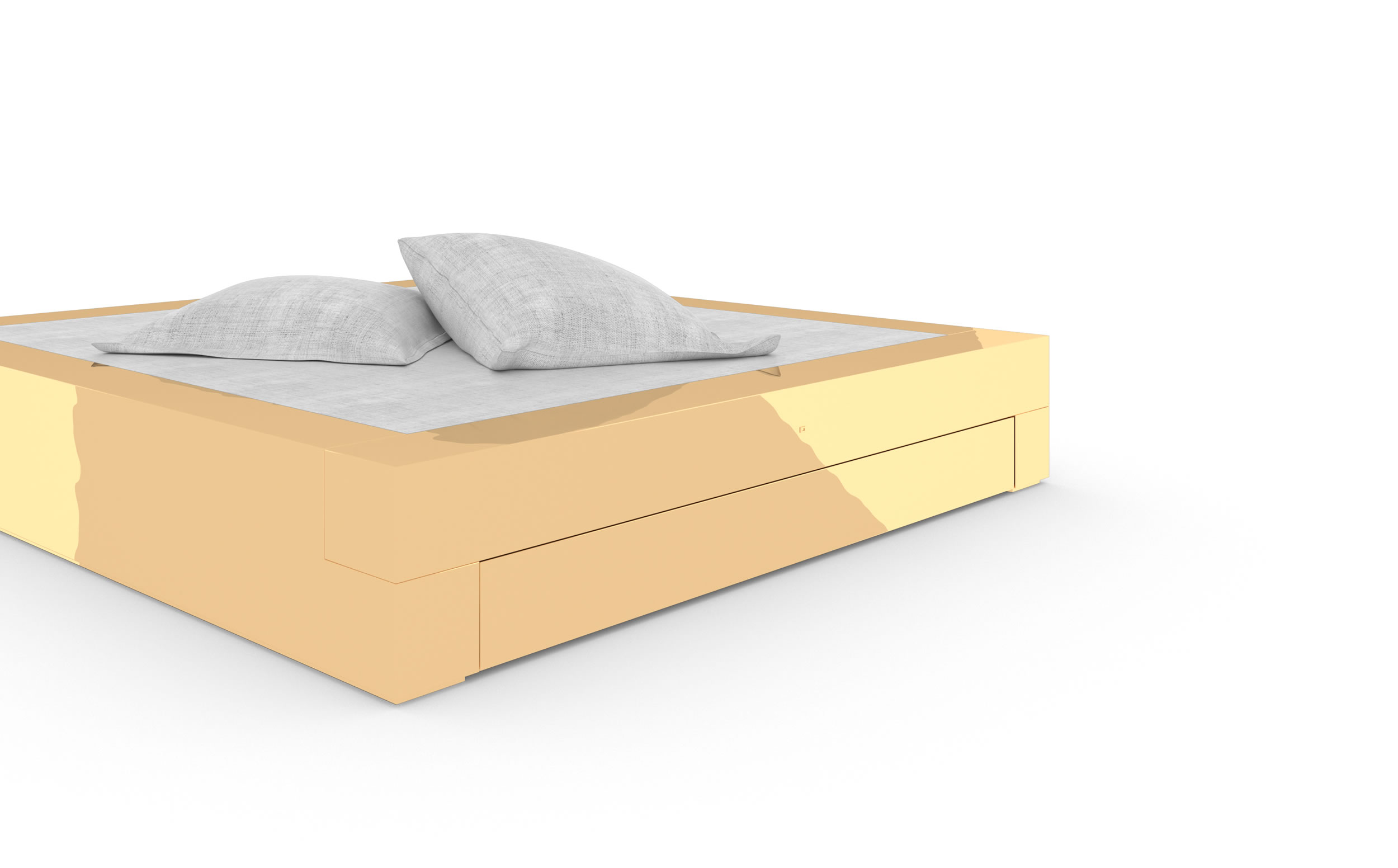 Design Bett Bettkaesten Gold Luxus Handgefertigt Einzigartig Puristisch Exklusiv InteriorFELIX SCHWAKE