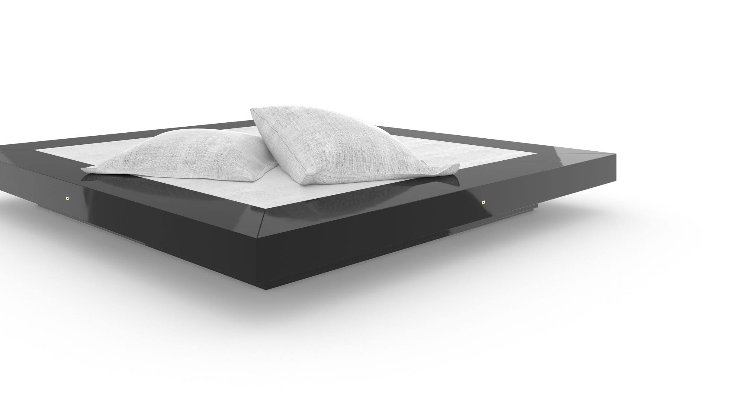 Design Bett Massgefertigt Schwarz Glaenzend Exklusiv Elegant Design Luxus InteriorFELIX SCHWAKE