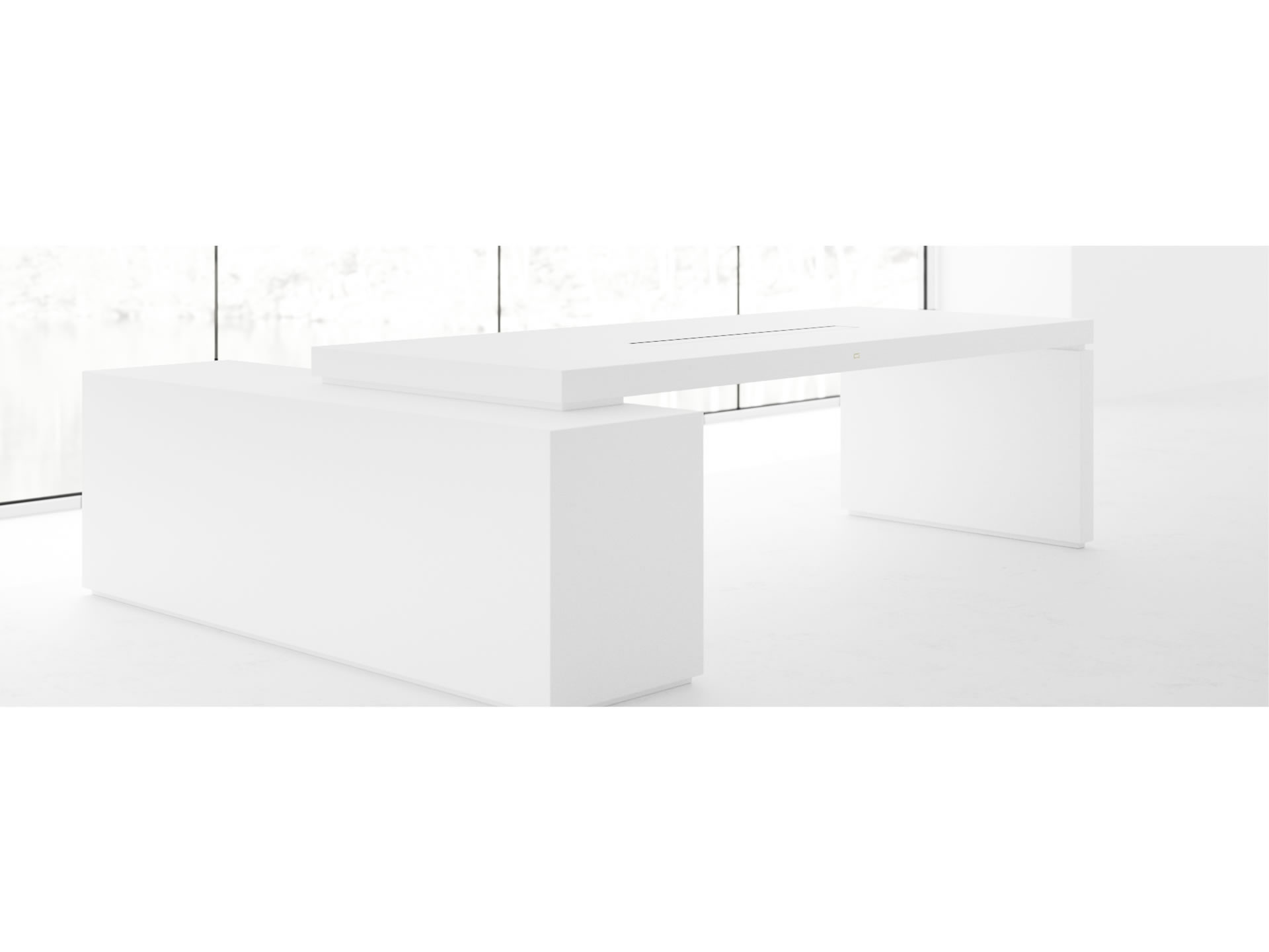 FELIX SCHWAKE DESK IV I Customize White Executive Desk with Pull Out Sideboard for PC Printer