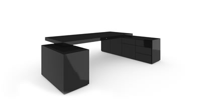 FELIX SCHWAKE DESK IV II 2 sideboards piano lacquer black individually customized