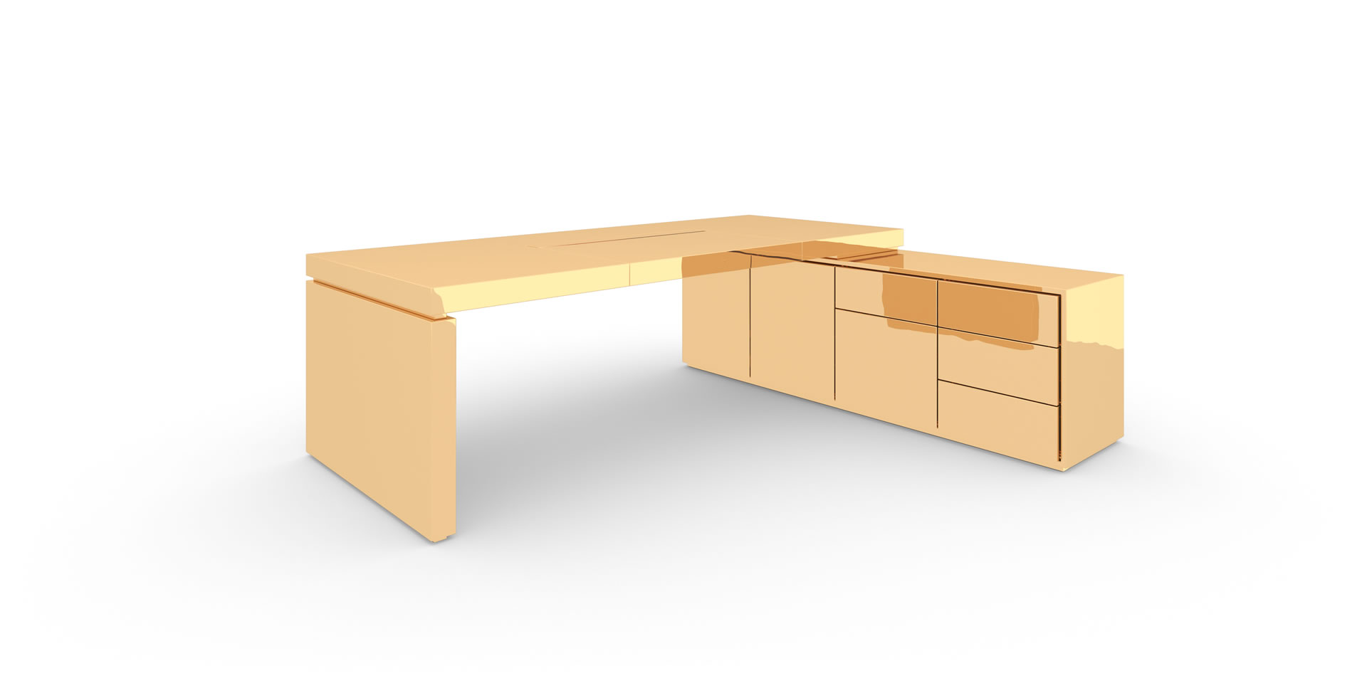 S4.1.1 Design Eck-Schreibtisch, Gold - FELIX SCHWAKE