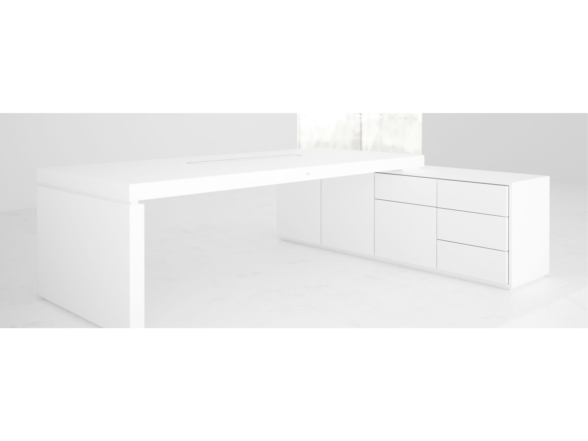 FELIX SCHWAKE SCHREIBTISCH IV I seltener Weisser Chef Schreibtisch Mit 1 Technik Sideboard Fuer PC Drucker