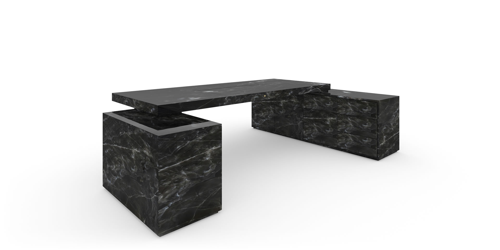 S4.2 Design Eck-Schreibtisch mit 2-Sideboards, Marmor, Schwarz - FELIX SCHWAKE