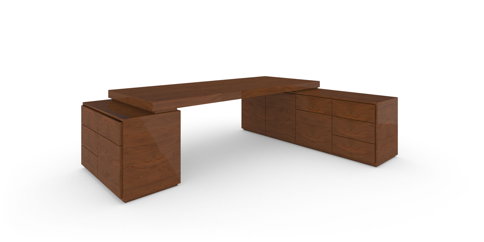 S4.2.1 Design-Schreibtisch mit 2-Sideboards, Mahagoni Edelholz - FELIX SCHWAKE