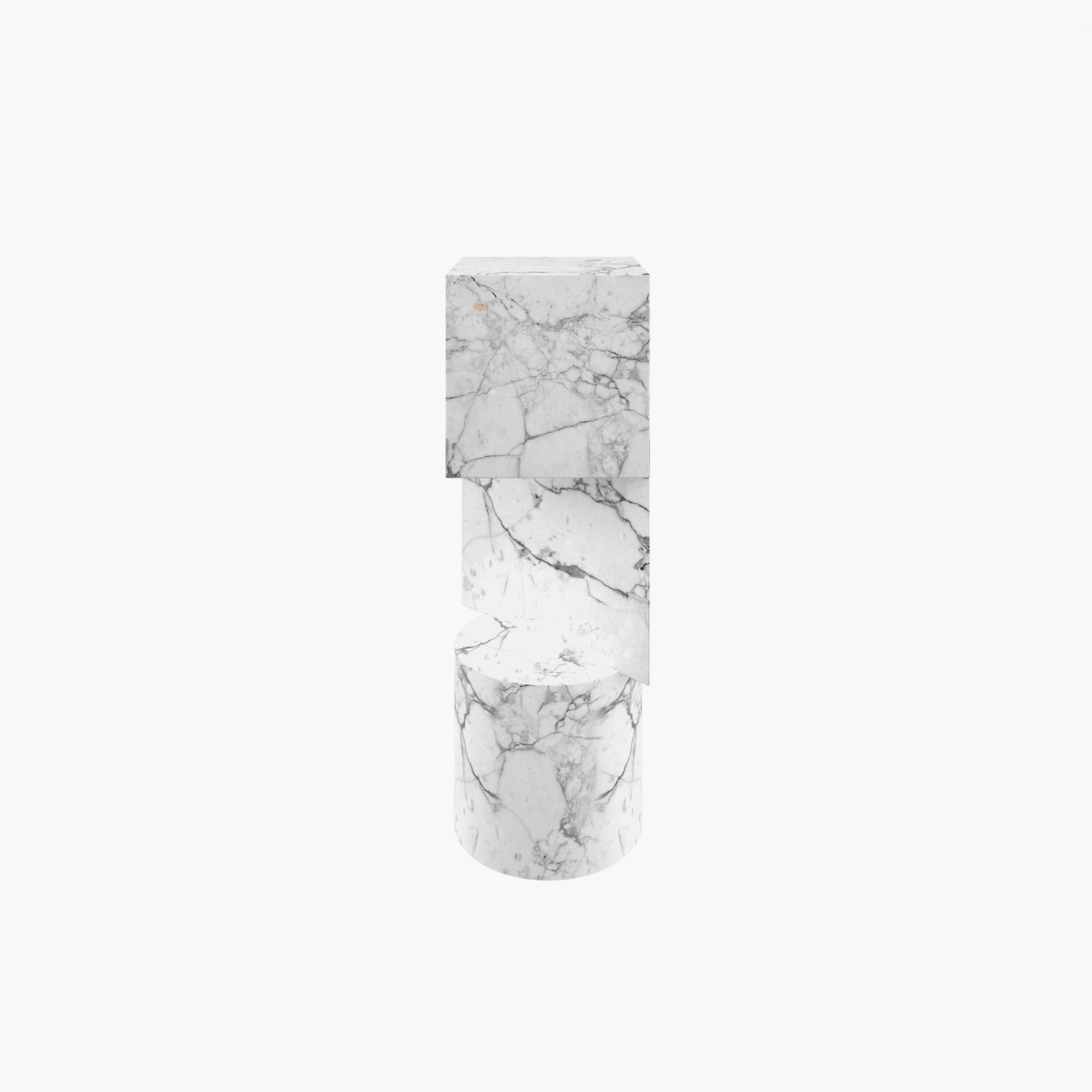 Konsole Zylinder Quader Prisma Weiss Arabescato Marmor hochwertig Wohnzimmer moderne Kunst 