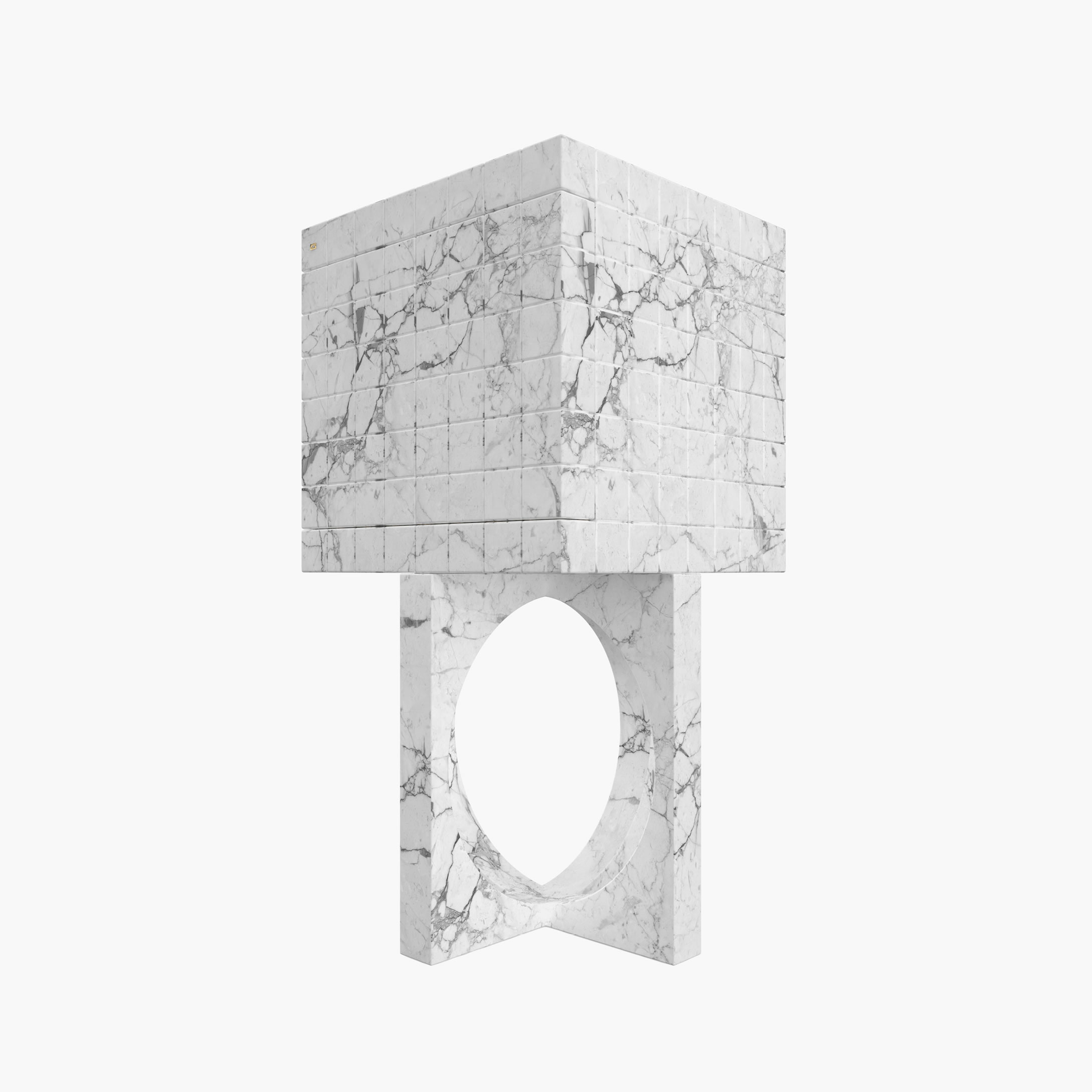 Schrank aus Kuben Weiss Arabescato Marmor hochwertig Wohnzimmer moderne Kunst Schraenke FS 146 B FELIX SCHWAKE