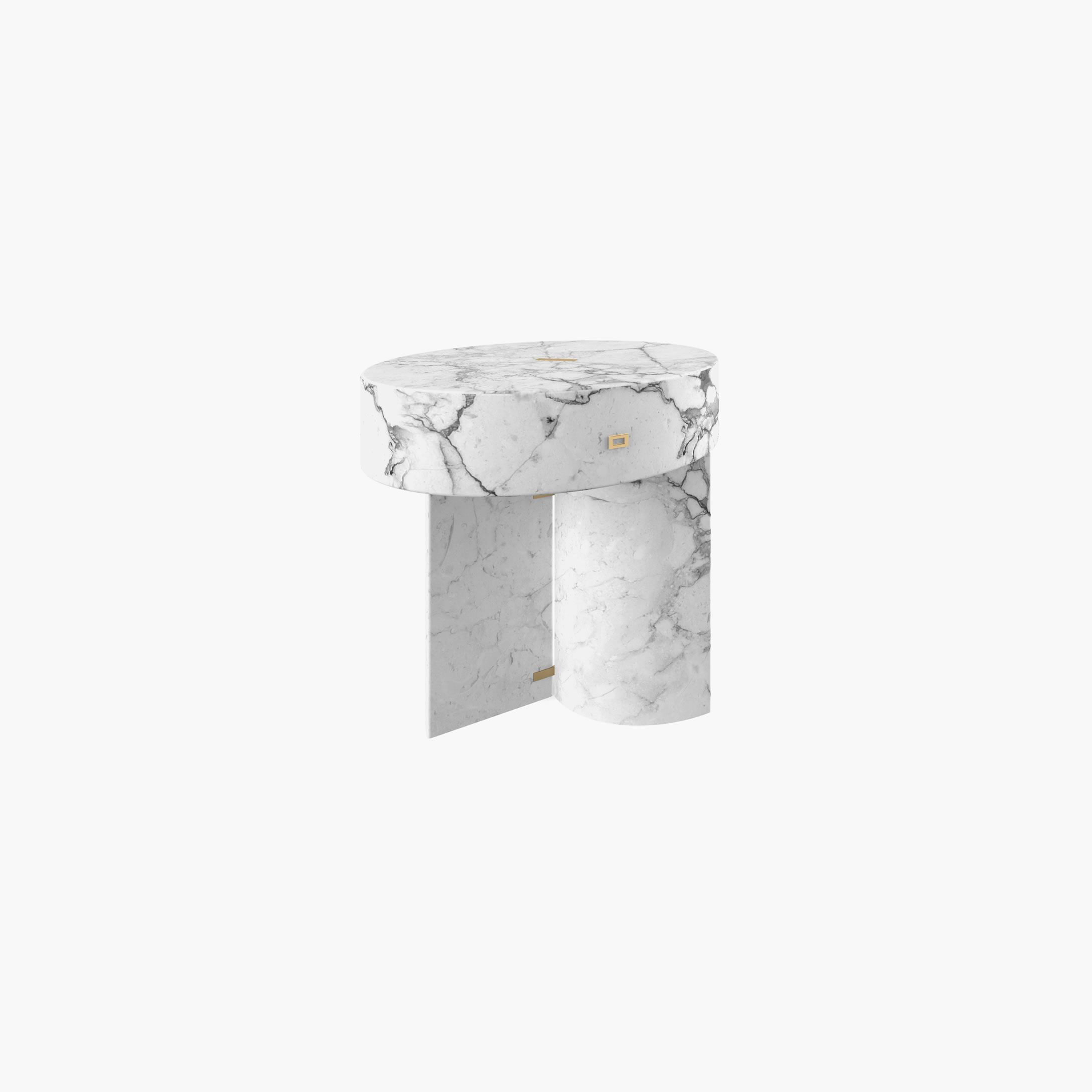 Side Table round Cylinder cuboid prism White Arabescato Marble elegant Living Room piece of art Side Tables FS 128 a FELIX SCHWAKE