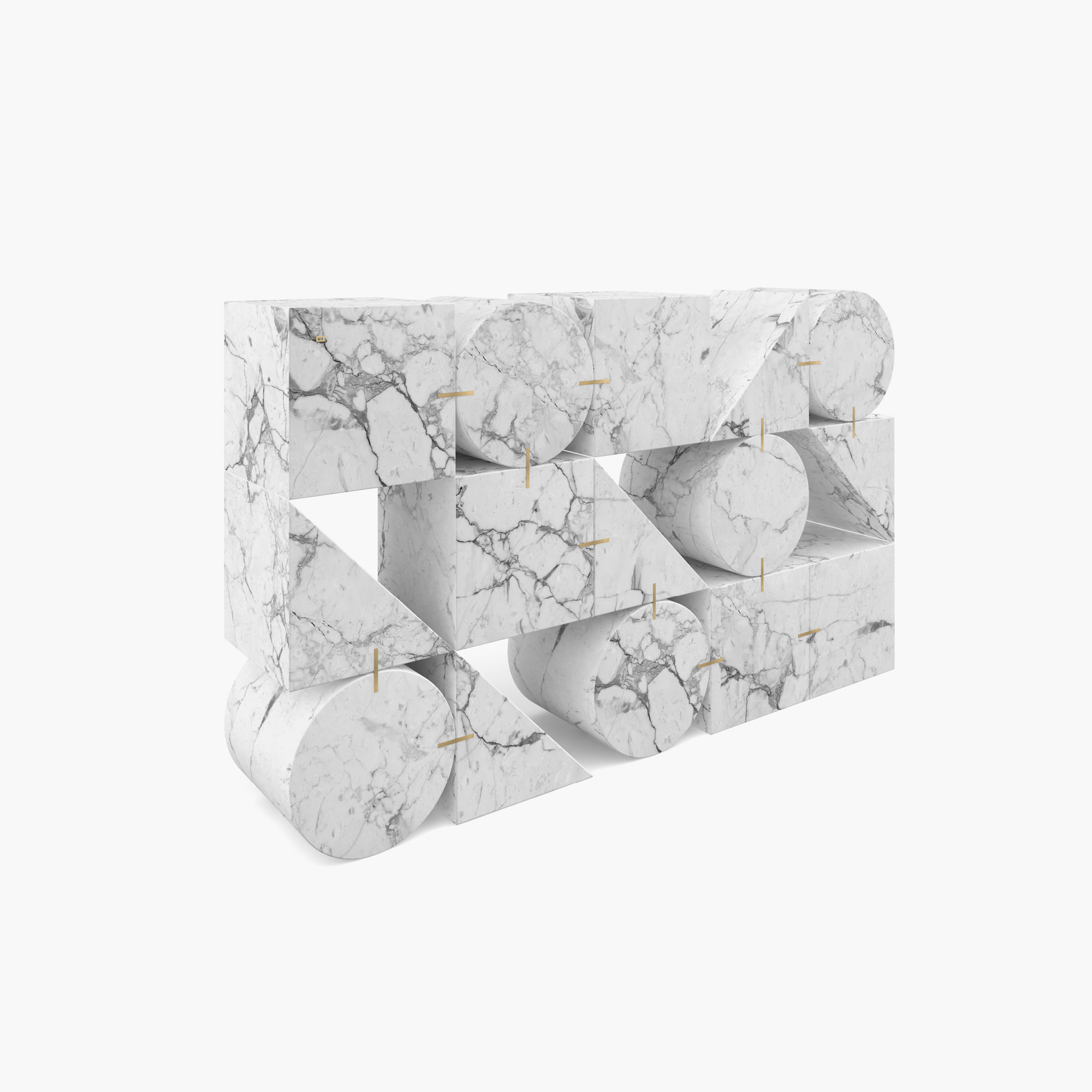 Sideboard hoch aus Prismen Zylindern Wuerfeln Weiss Arabescato Marmor Kunst Wohnzimmer Kunstwerke Sideboards FS 88 2 FELIX SCHWAKE