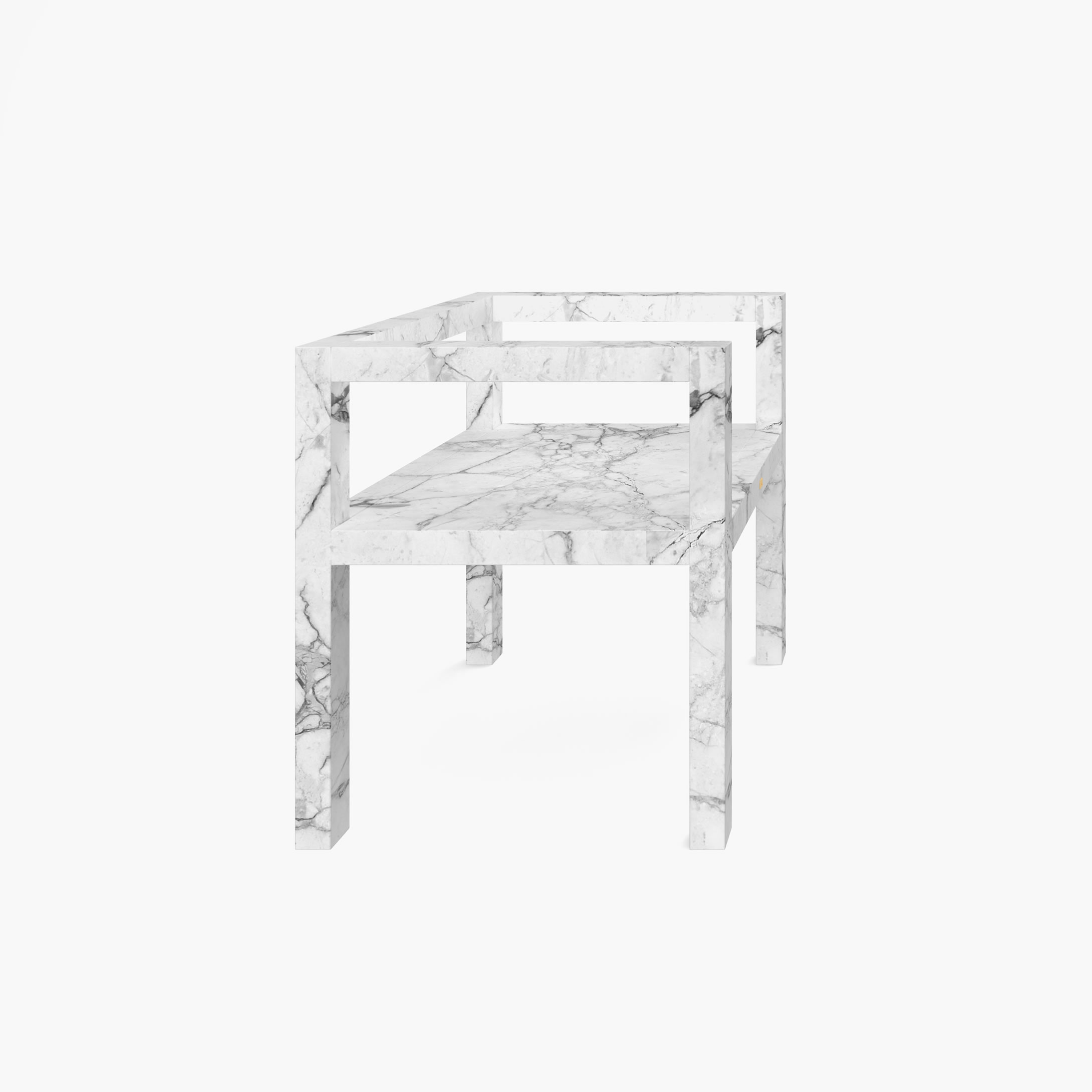 Stuhl mit Armlehnen aus quadratischen Riegeln Weiss Arabescato Marmor handgemacht Esszimmer Kreation Stuehle FS 424 FELIX SCHWAKE