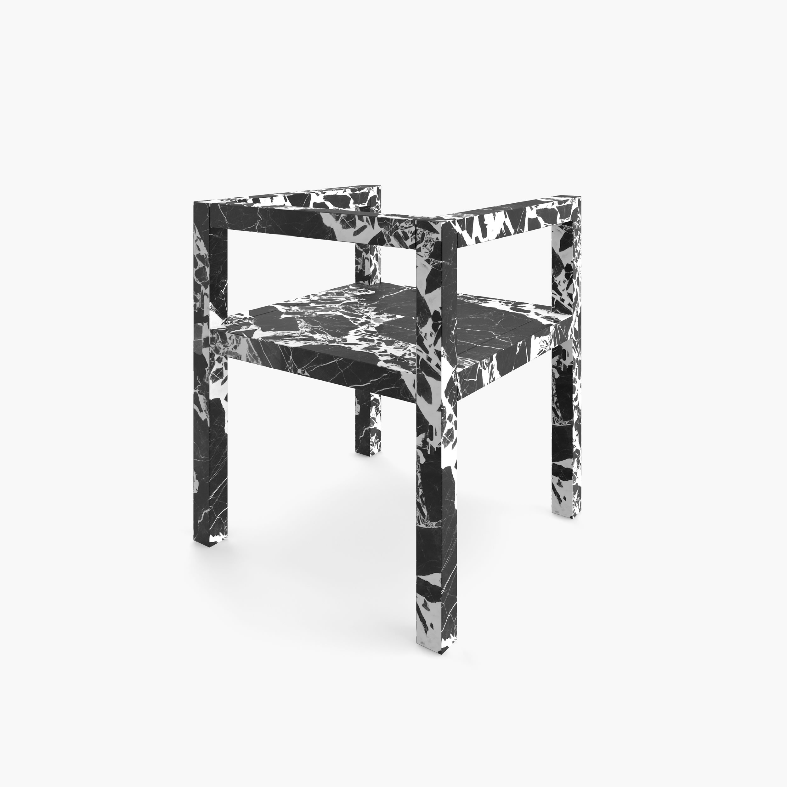 Stuhl mit Armlehnen aus quadratischen Riegeln Weiss Grand Antique Marmor Luxus Esszimmer Meisterstueck Stuehle FS 424 FELIX SCHWAKE
