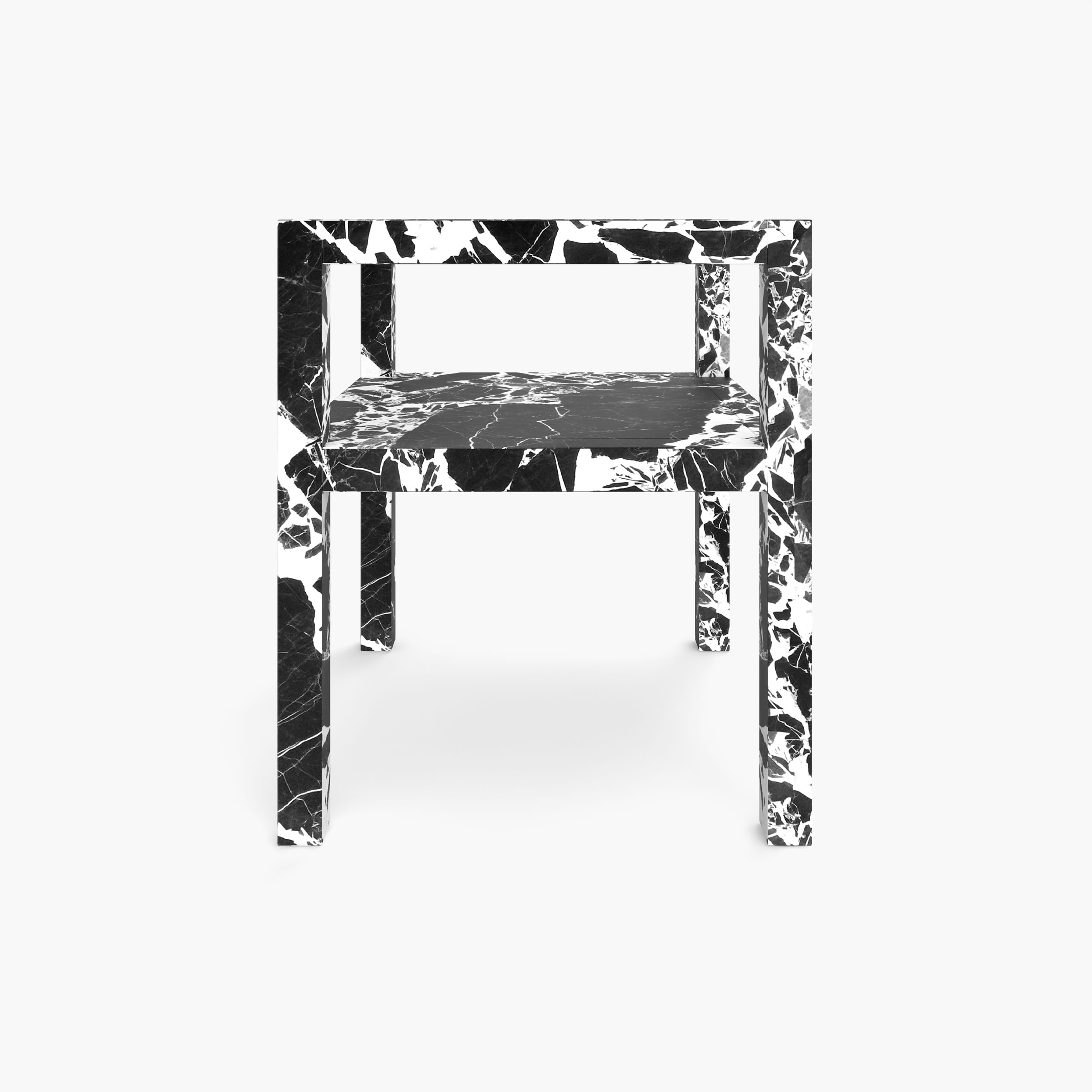 Stuhl mit Armlehnen aus quadratischen Riegeln Weiss Grand Antique Marmor handgemacht Esszimmer Kreation Stuehle FS 424 FELIX SCHWAKE