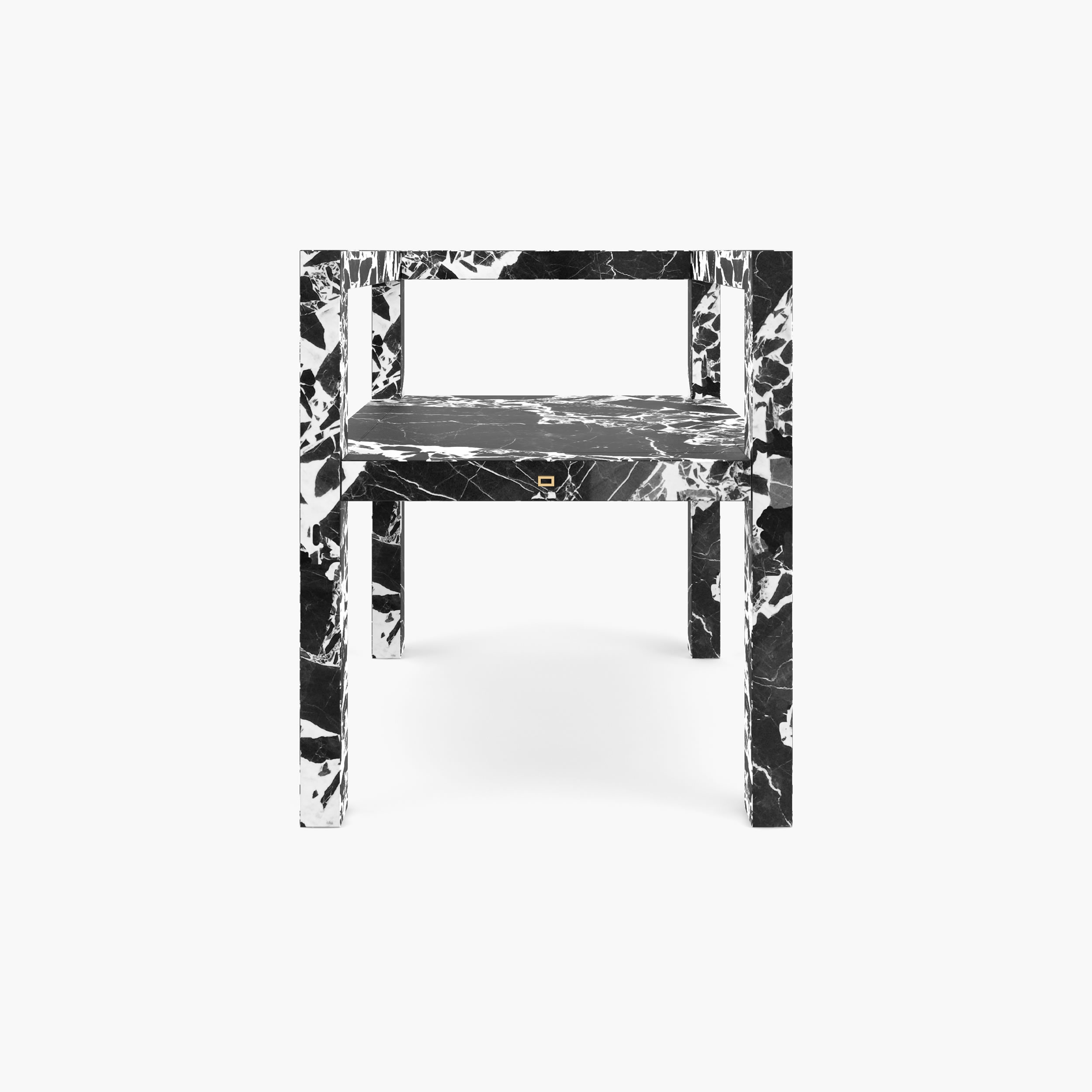 Stuhl mit Armlehnen aus quadratischen Riegeln Weiss Grand Antique Marmor minimalistisch Esszimmer Innenarchitektur Stuehle FS 424 FELIX SCHWAKE